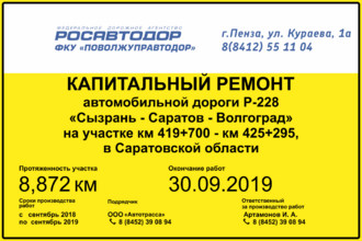Информационный щит “Капитальный ремонт автомобильной дороги”